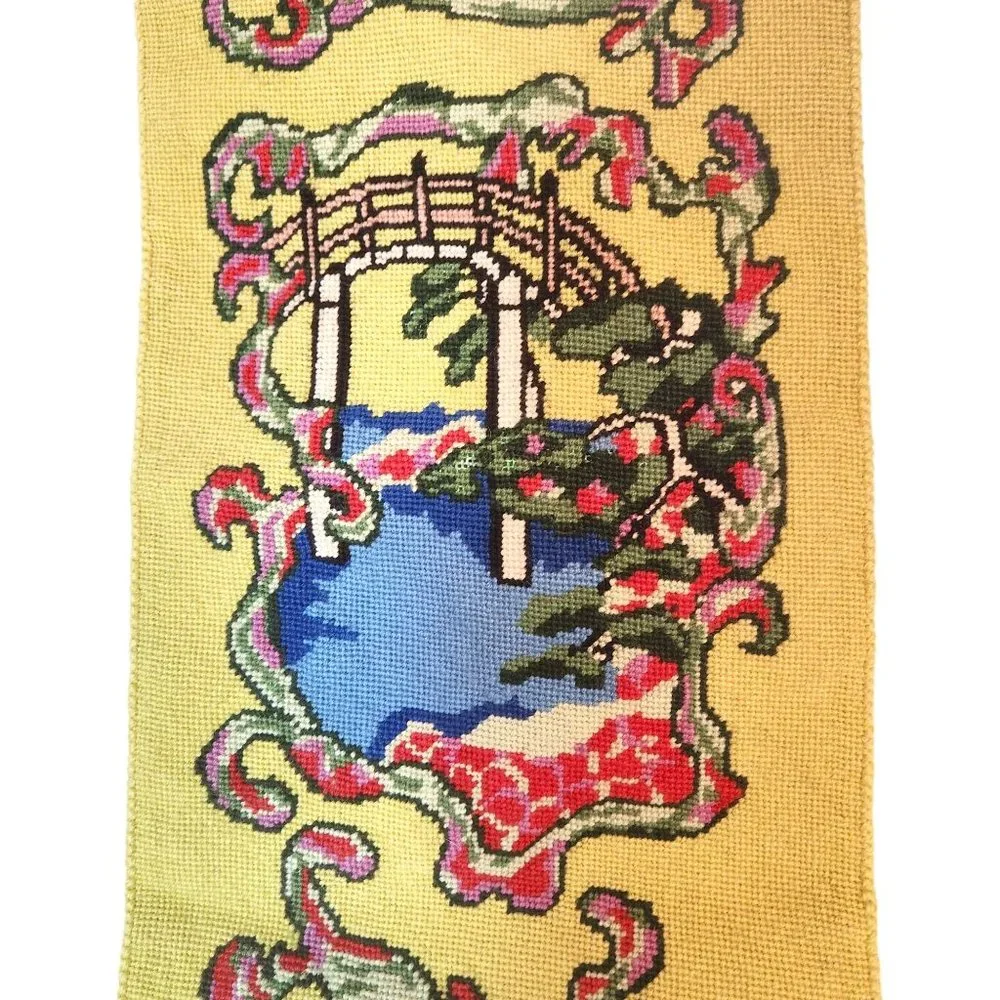 Vintage MCM Mid Century Modern Asian Inspired Needlepoint Wall Tapestry Hanging